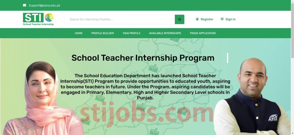 STI portal homepage at sti.pesrp.edu.pk