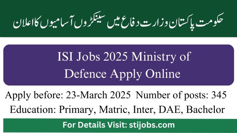 ISI Jobs 2025 Ministry of Defence